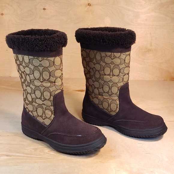 Coach Sherman Signature Brown Suede Chestnut Womens Boots - Picture 2 of 10